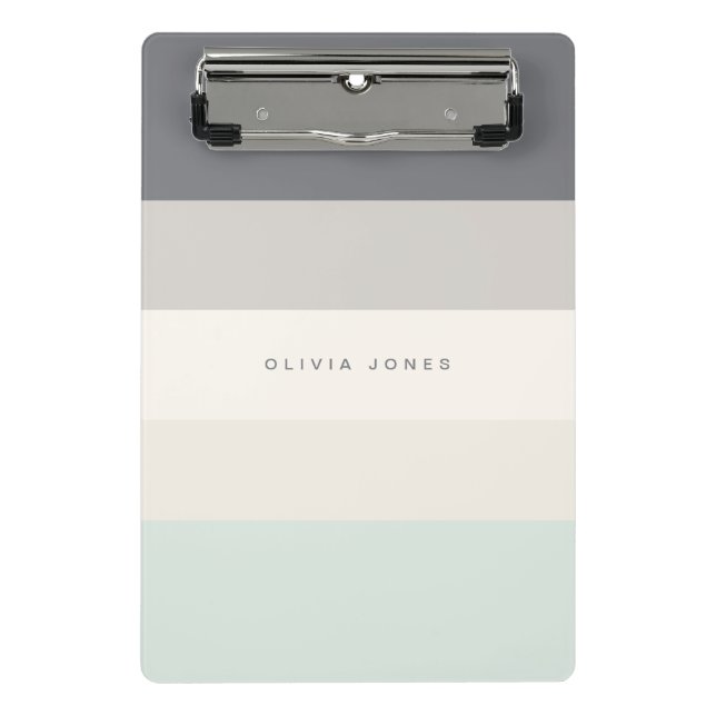 Colorblock Horizontal Stripe Grey & Beige Monogram Mini Clipboard (Front)