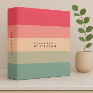 Colorblock Horizontal Stripe Pink & Green Monogram 3 Ring Binder