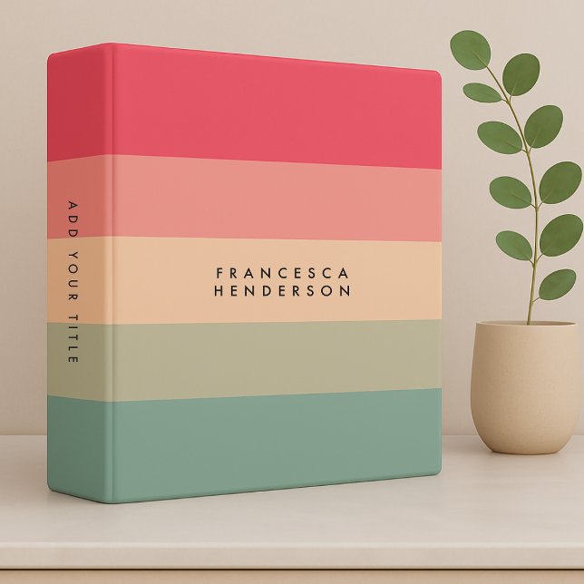 Colorblock Horizontal Stripe Pink & Green Monogram 3 Ring Binder (Creator Uploaded)