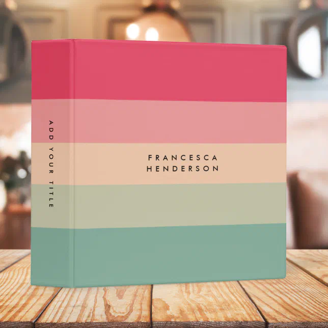 Colorblock Horizontal Stripe Pink & Green Monogram 3 Ring Binder | Zazzle