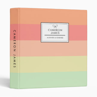 Colorblock Horizontal Stripe Pink & Green Monogram 3 Ring Binder