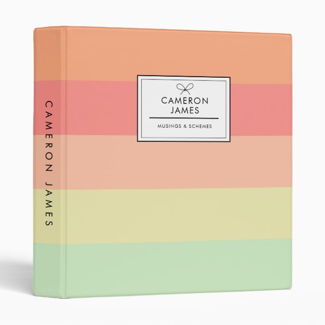 Colorblock Horizontal Stripe Pink & Green Monogram 3 Ring Binder (Front/Spine)