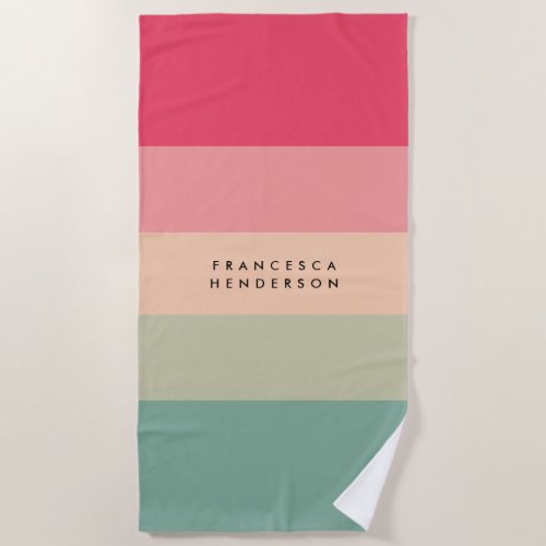 Colorblock Horizontal Stripe Pink  Green Monogram Beach Towel