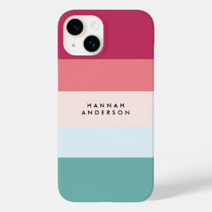 Colorblock Horizontal Stripe Pink & Green Monogram Case-Mate iPhone 14 Case