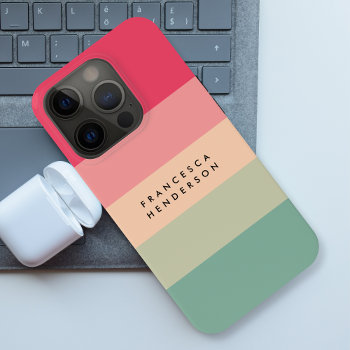 Colorblock Horizontal Stripe Pink & Green Monogram Iphone 15 Pro Case by GuavaDesign at Zazzle