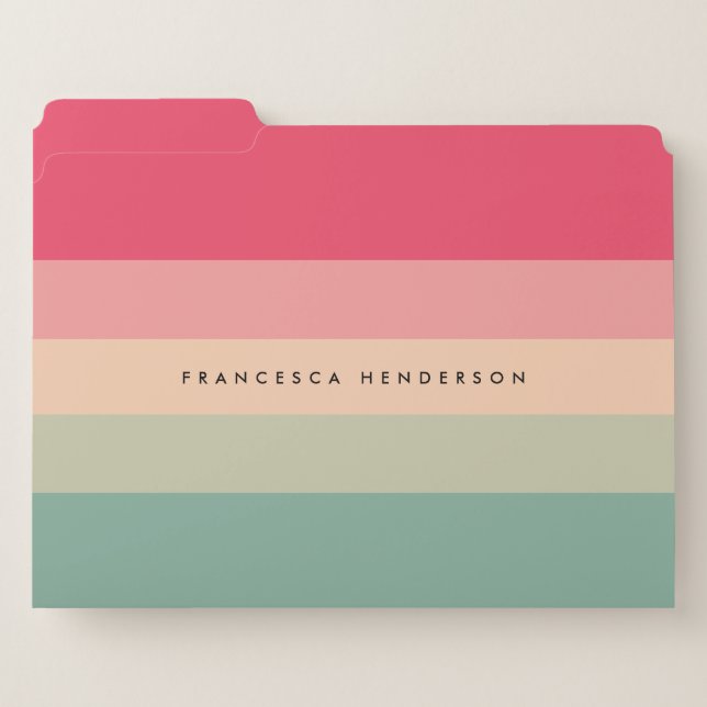 Colorblock Horizontal Stripe Pink & Green Monogram File Folder (Front Left)