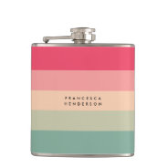 Colorblock Horizontal Stripe Pink & Green Monogram Flask at Zazzle