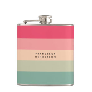 Colorblock Horizontal Stripe Pink & Green Monogram Flask