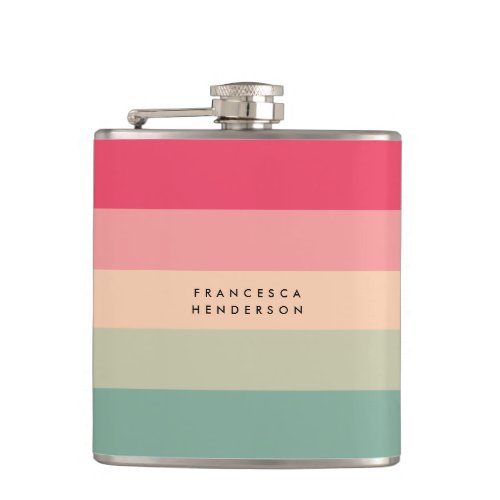 Colorblock Horizontal Stripe Pink  Green Monogram Flask
