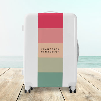 Colorblock Horizontal Stripe Pink & Green Monogram Luggage by GuavaDesign at Zazzle