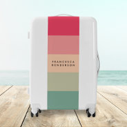Colorblock Horizontal Stripe Pink & Green Monogram Luggage at Zazzle
