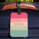 Colorblock Horizontal Stripe Pink & Green Monogram Luggage Tag<br><div class="desc">A stylish colorblock luggage tag with 5 horizontal stripes in shades of pink,  peach and green in a modern mininmalist design style. The text can easily be customized with your name or title for the perfectly personalized gift or accessory.</div>