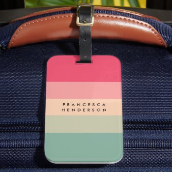 Colorblock Horizontal Stripe Pink & Green Monogram Luggage Tag by GuavaDesign at Zazzle