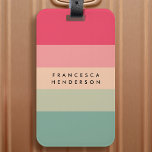 Colorblock Horizontal Stripe Pink & Green Monogram Luggage Tag<br><div class="desc">A stylish colorblock luggage tag with 5 horizontal stripes in shades of pink,  peach and green in a modern mininmalist design style. The text can easily be customized with your name or title for the perfectly personalized gift or accessory.</div>