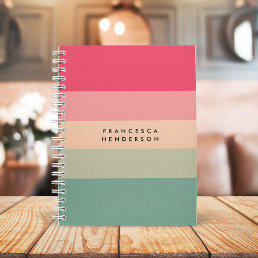 Colorblock Horizontal Stripe Pink &amp; Green Monogram Notebook