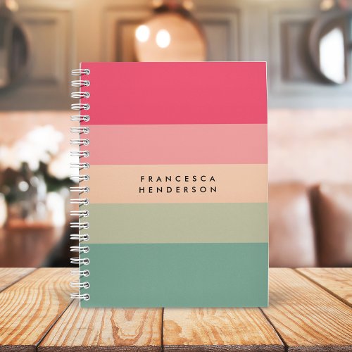 Colorblock Horizontal Stripe Pink  Green Monogram Notebook