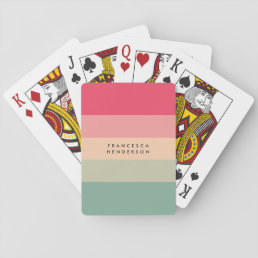 Colorblock Horizontal Stripe Pink &amp; Green Monogram Playing Cards