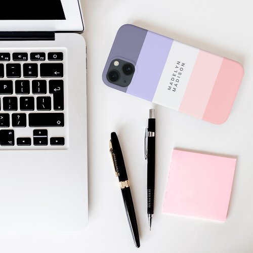 Colorblock Horizontal Stripe Pink Peach  Purple iPhone 13 Case