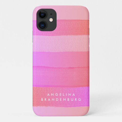 Colorblock Horizontal Stripe Rainbow Stripe Name iPhone 11 Case