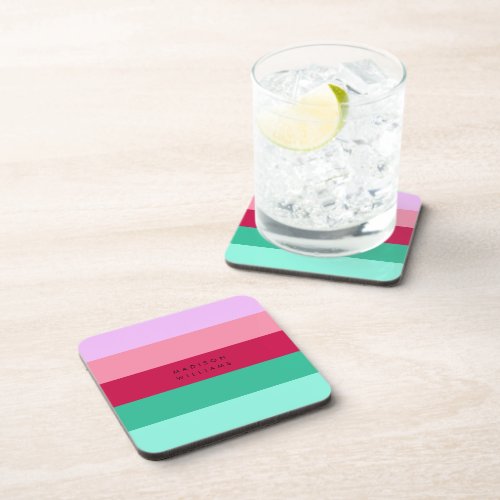 Colorblock Horizontal Stripe Viva Magenta Spring Beverage Coaster