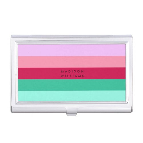 Colorblock Horizontal Stripe Viva Magenta Spring Business Card Case