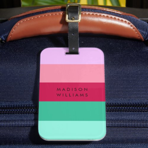 Colorblock Horizontal Stripe Viva Magenta Spring Luggage Tag