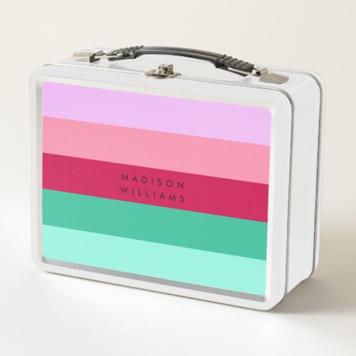 Colorblock Horizontal Stripe Viva Magenta Spring Metal Lunch Box