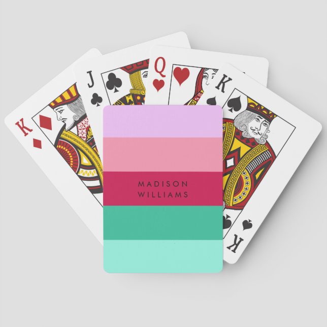 Colorblock Horizontal Stripe Viva Magenta Spring Poker Cards (Back)