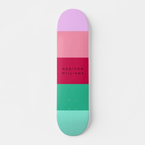 Colorblock Horizontal Stripe Viva Magenta Spring  Skateboard