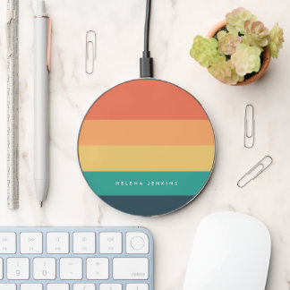 Colorblock Horizontal Striped Colorful Monogram Wireless Charger