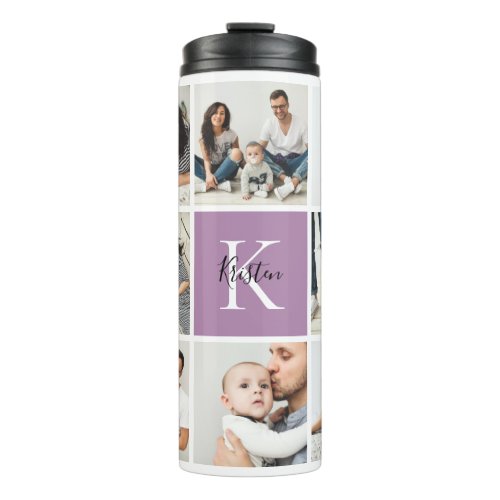 Colorblock Monogram Family Photo Collage  Lilac Thermal Tumbler