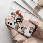 Colorblock Photo Collage & Monogram Case-Mate iPhone 14 Case<br><div class="desc">Chic photo collage phone case features five of your favorite photos in a gridded layout with contrasting blush pink squares. Personalize with your single initial monogram in white.</div>