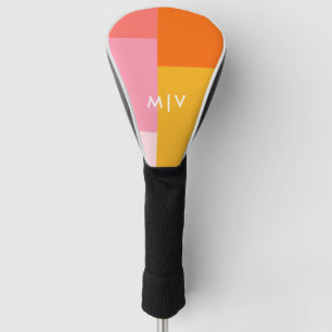 Colorblock Pink and Orange Modern Monogram Golf Head Cover