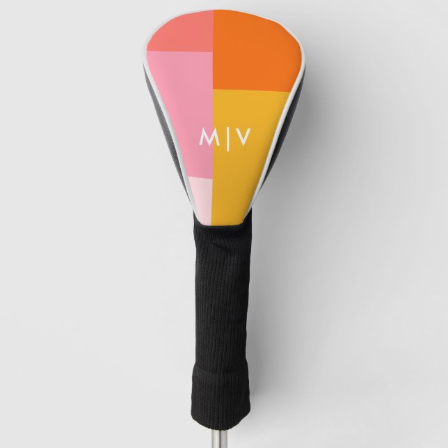 Colorblock Pink and Orange | Modern Monogram Golf Head Cover (Front)