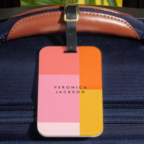 Colorblock Pink Orange Yellow Monogram Luggage Tag