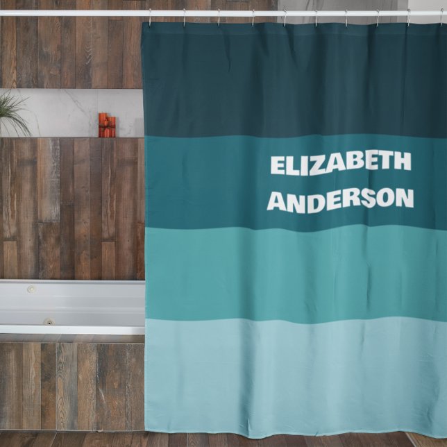 Colorblock Teal Horizontal Stripe Shower Curtain (Creator Uploaded)
