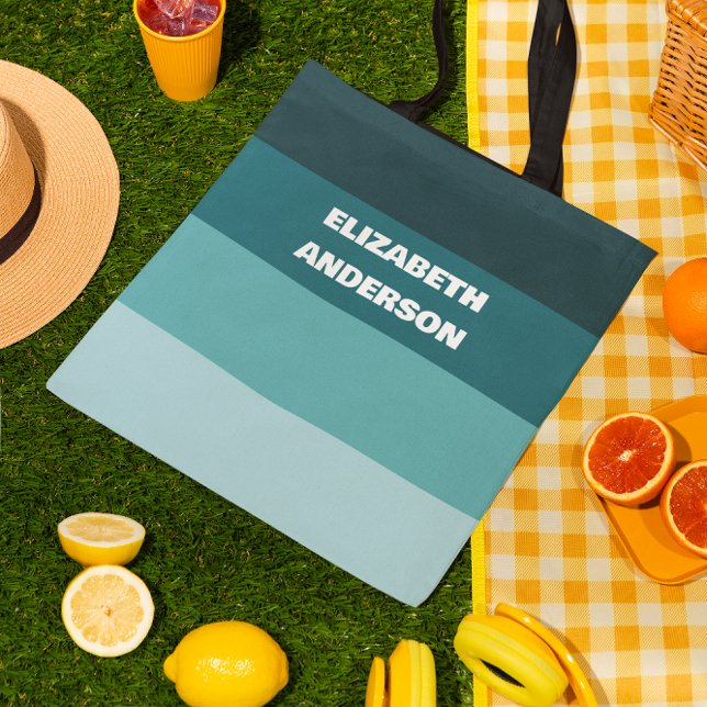 Colorblock Teal Horizontal Stripe Tote Bag (Creator Uploaded)