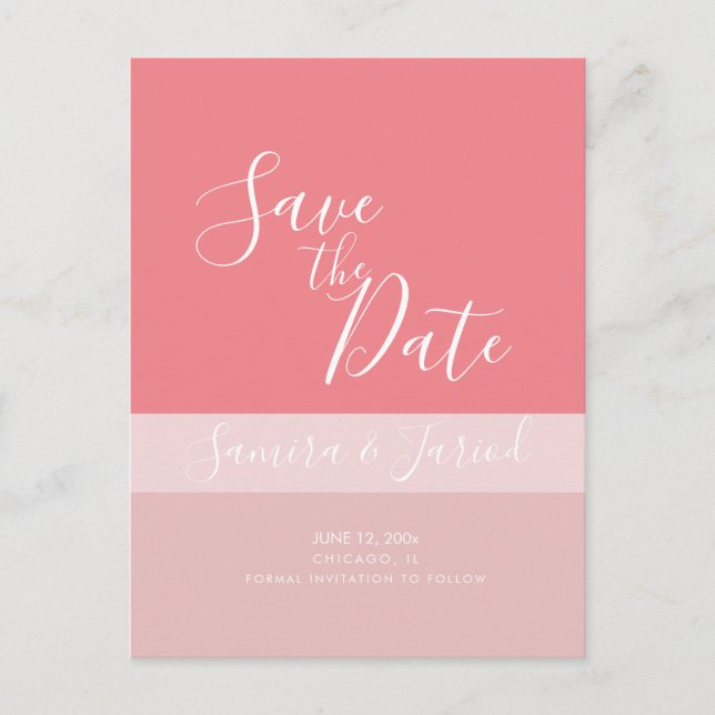Colorblock Three Tone Pink  Save the Dates   Postcard (Front)