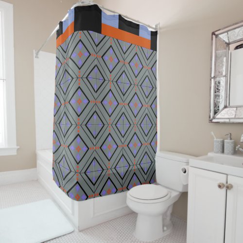 Colorblock Tile Mix _ OrangePeriwinkleBlackGray Shower Curtain