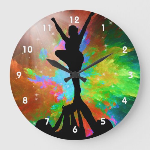 Colorburst Background with Cheerleaders Large Clock
