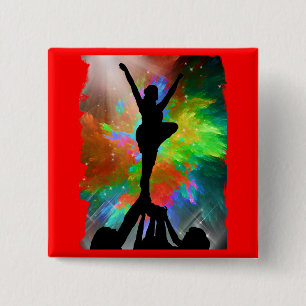 Colorburst Background with Cheerleraders Pinback Button