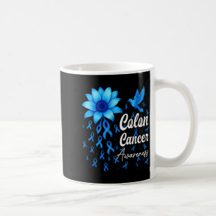 Colorectal blue ribbon sunflower colon cancer coffee mug