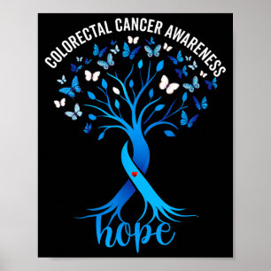 Colorectal cancer awareness blue ribbon tree poster
