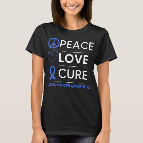 Colorectal Cancer Awareness Love Cure Blue Ribbon T_Shirt
