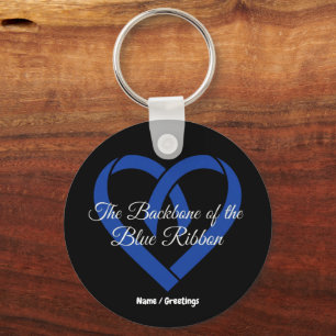Colorectal Cancer Backbone Heart Blue Awareness Keychain