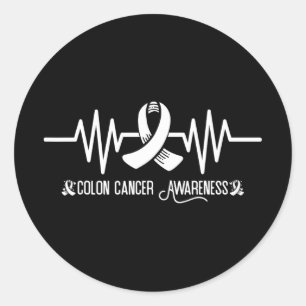 Colorectal Cancer Heartbeat Blue Colon Cancer Awar Classic Round Sticker