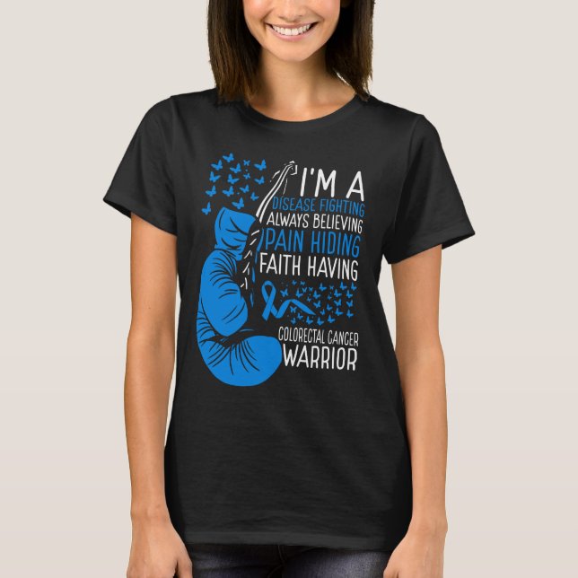 Colorectal Cancer Warrior Awareness Ribbon Disease T-Shirt (Front)