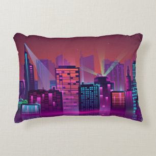 Colored and bright night cityscape. illustration o accent pillow