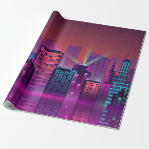 Colored and bright night cityscape. illustration o wrapping paper