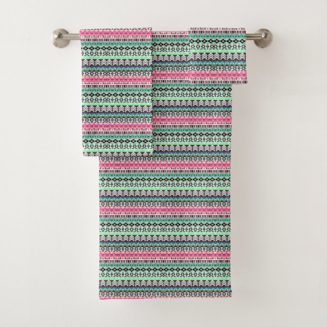 Colored aztec patterns design bath towel set (Insitu)
